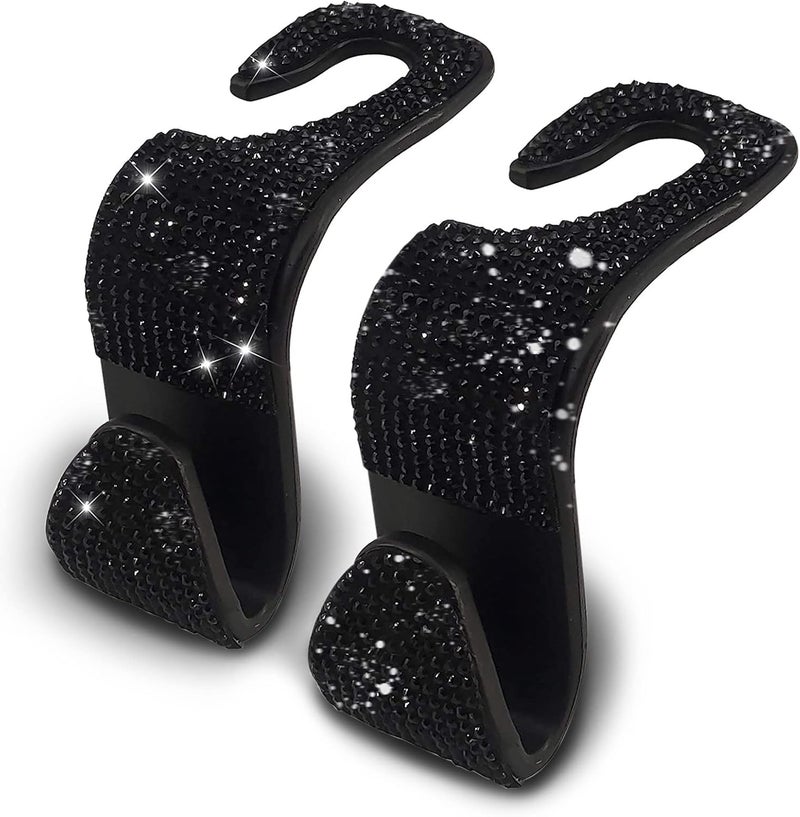 OSIFIT 2PCS Car Seat Hooks - Bling Rhinestone Headrest Hooks with Universal Design - Perfect for Holding Handbags, Clothes, Purses, and Water Bottles - Black - Image 1